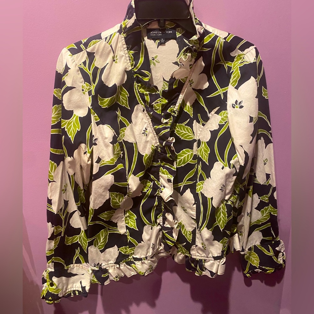 Jones New York Floral Ruffle Blouse